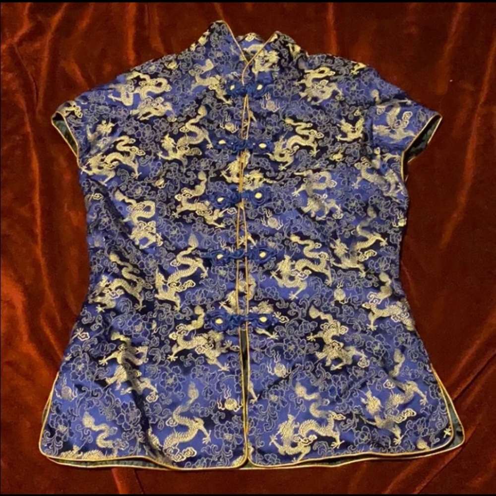 Embroidered Blue Dragon Top